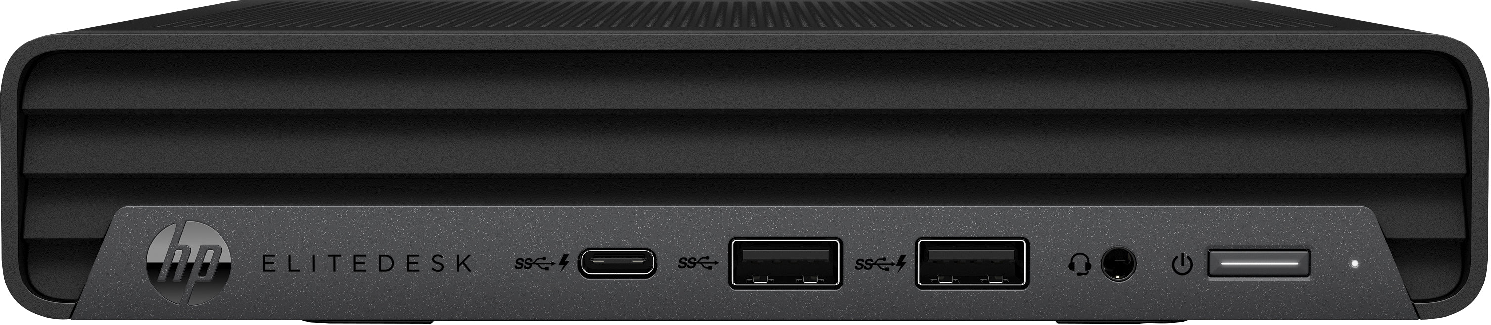 Vista frontale del Mini PC HP EliteDesk 800 G6 con Intel Core i5-10500T, dotato di porte USB e audio per massima connettività. Vista frontale del Mini PC HP EliteDesk 800 G6 con Intel Core i5-10500T, dotato di porte USB e audio per massima connettività.